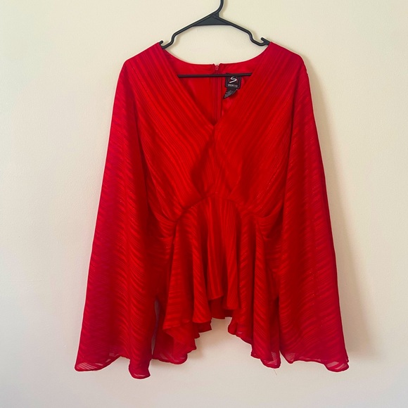 Studio EY Red Sparkle V-Neck Kimono Blouse Size 2X - Picture 1 of 9